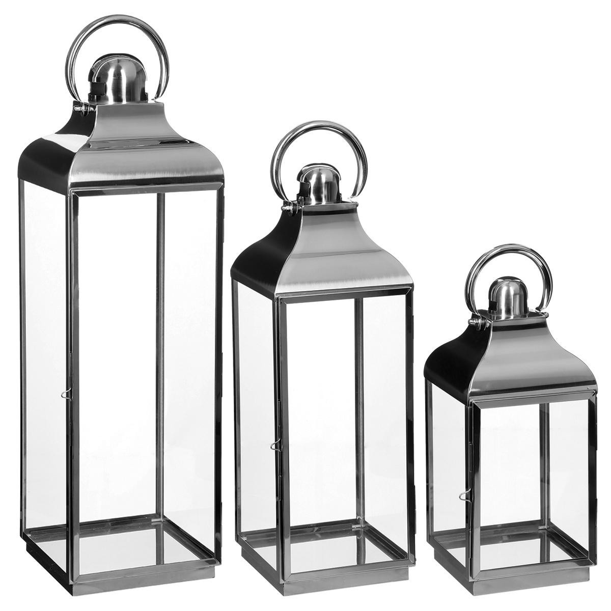 Hauteur FineHome Lot de 3 magnifiques lanternes de jardin en acier inoxydable aspect platine 22/32/46 cm 