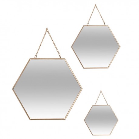 Lot de 3 miroirs hexagones en métal ESSENTIAL MOOD - Doré