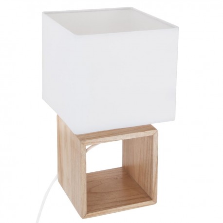 Lampe carrée en bois H32cm POJO - Blanc et beige