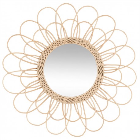 Miroir fleur en rotin D56cm, INTÉRIEUR NOMADE - Beige