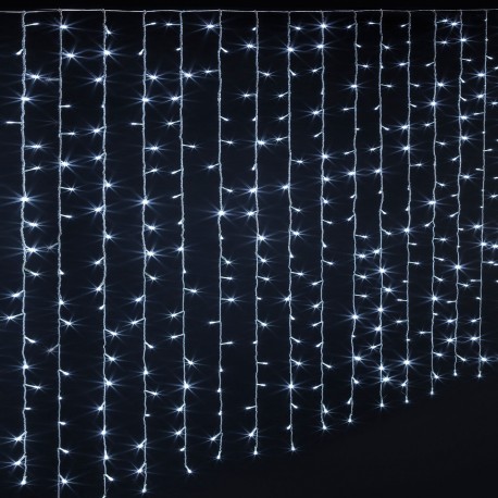 Rideaux lumineux 600 LED blanc froid 3m - Fil transparent