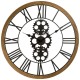 Horloge mécanique en métal et contour en bois D70cm - Noir