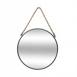 Miroir rond en métal avec corde D38cm - Noir