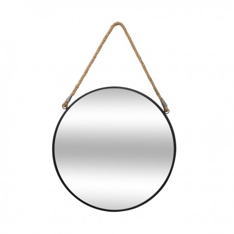 Miroir rond en métal avec corde D38cm - Noir