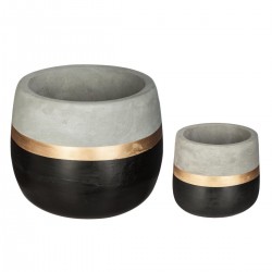 Lot de 2 cache-pots ronds en ciment SPIRITUAL HOME - Noir gris et doré