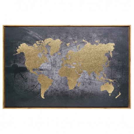 toile carte du monde Toile encadrée et imprimée carte du monde   Détail doré   Veo shop