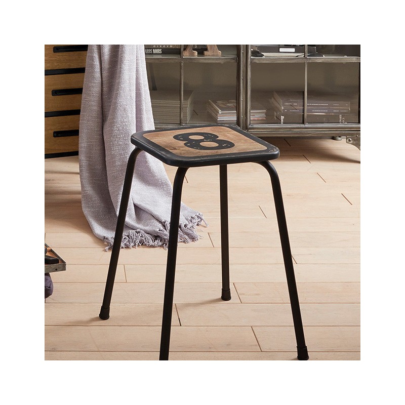 Tabouret en bois et métal 8 - Noir - Veo shop