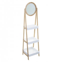 Étagère à 3 niveaux avec un miroir LÉA - Blanc et bois