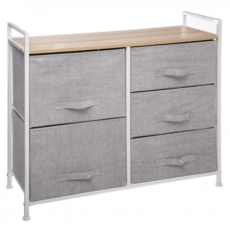 meuble de rangement à 5 tiroirs paniers h77cm  gris clair