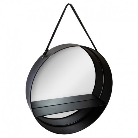 Miroir rond étagère D55cm BELT - Noir
