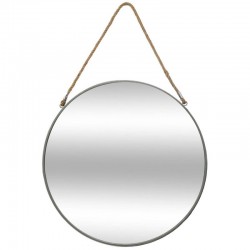 Miroir rond en métal avec corde D55cm - Gris