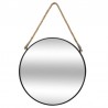 Miroir rond en métal avec corde D55cm - Noir