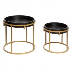 Lot de 2 tables à café rondes structure dorée JUNGLE POP - Noir