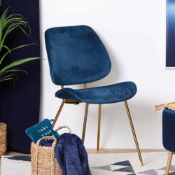 Chaise en velours pieds doré SLOW TIME - Bleu marine