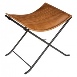 Tabouret façon camping en cuir DARIO, VINTAGE LOFT - Vintage