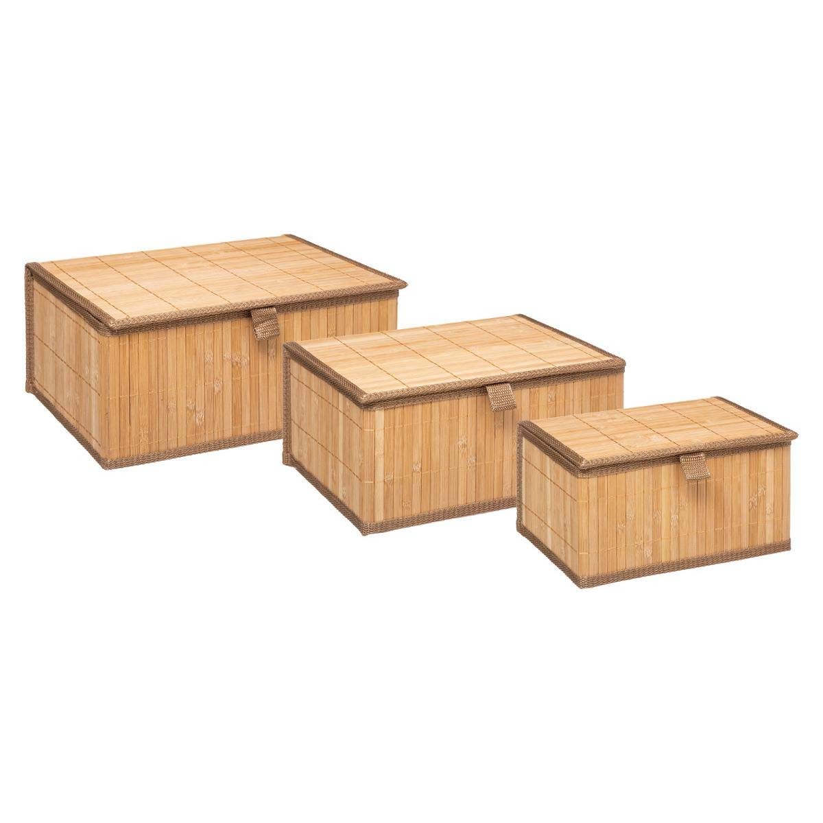 Set de 3 boîtes de rangement avec couvercles en bambou, boîtes de