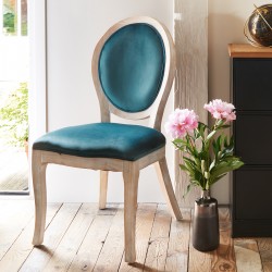 Chaise en bois naturel et velours CLEON, LA DOLCE VITA - Bleu canard