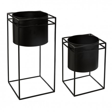 Lot de 2 pots avec support rectangle en métal BLUSH LIVING - Noir