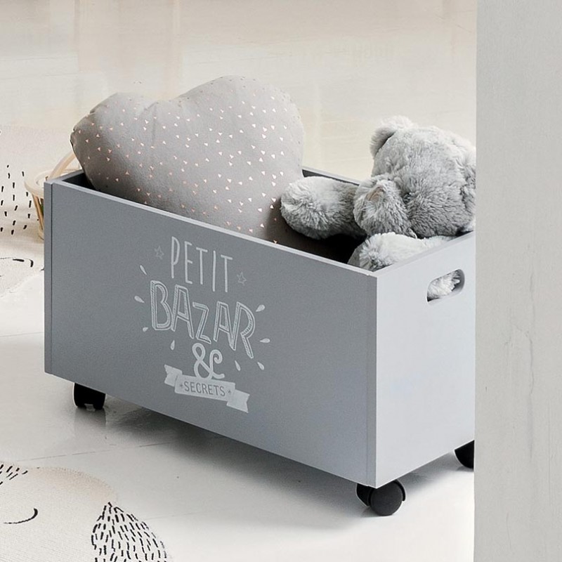 Coffre à Jouets Avec Roulettes BAOBLAZE - 49x37x48,5cm - Tissu Oxford Gris - Rangement Mobile Pour Chambre D'enfant