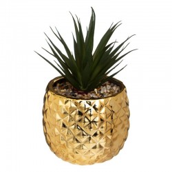 Plante artificielle en pot ananas en céramique H21cm - Doré
