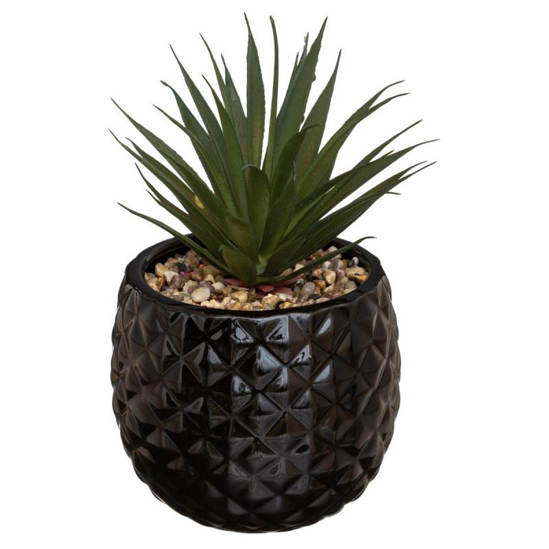 Plante artificielle en pot ananas en céramique H21cm - Noir - Veo shop