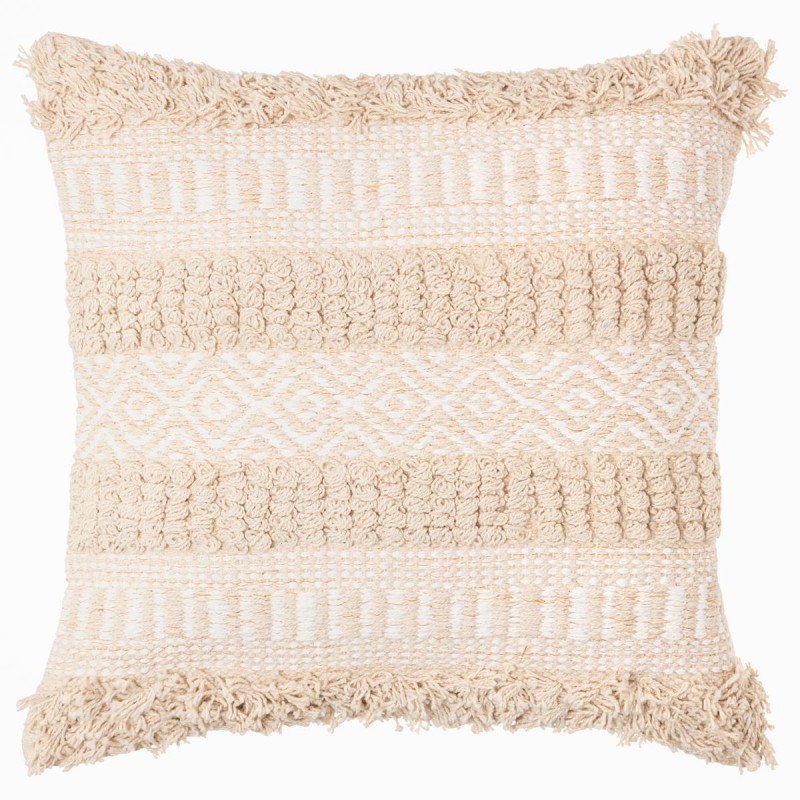 Coussin Déco Poppy - 58x38 Cm - Coton Tufté Effet Lin Beige - Intérieur Polyester/coton