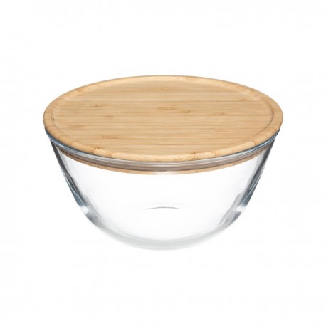 Saladier en verre avec couvercle en bambou 1L - Transparent