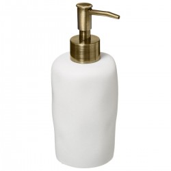 Distributeur de savon en polyrésine 300mL INDONÉSIE - Blanc détail doré