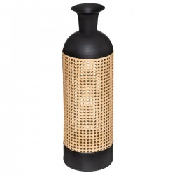 Vase en métal et cannage H60,5cm ARBELA - Noir et beige