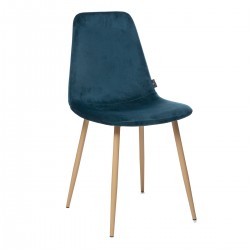 Chaise en velours pieds imitation hêtre ROKA - Bleu canard