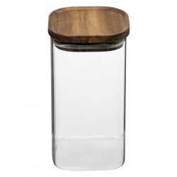 Bocal hermétique en verre et couvercle en bois d'acacia 1,3L - Transparent