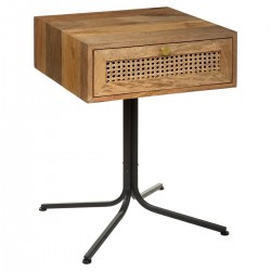 Table de chevet en bois de manguier et cannage DAVAO - Bois marron