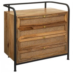 Commode 4 tiroirs en bois de manguier et cannage DAVAO - Bois marron