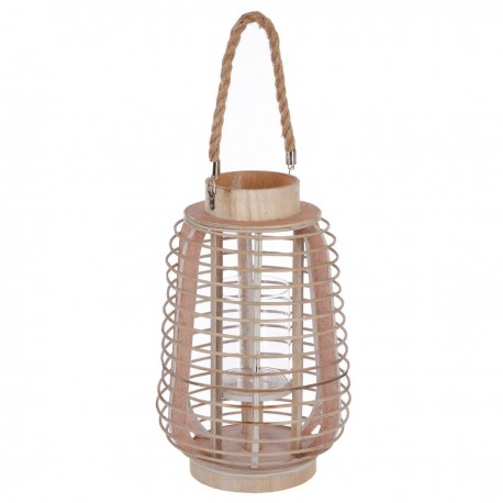 Lanterne en rattan et photophore en verre H33cm