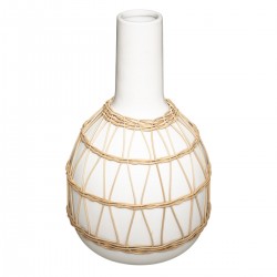Vase en céramique avec filet en rotin H29cm - Blanc