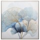 Toile encadrée à imprimé ginkgo 58X58cm- Bleu blanc doré