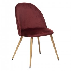 Chaise en velours pieds imitation hêtre SLANO - Rouge grenat