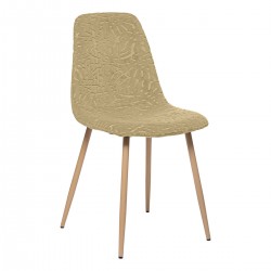 Chaise en velours pieds imitation hêtre ROKA, PALM COCKTAIL - Jaune cumin