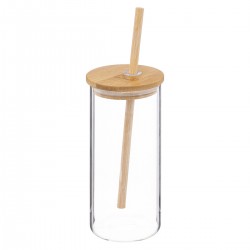 Chope en verre avec paille en bambou 40cL PALM COCKTAIL - Transparent