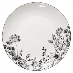 Assiette plate en porcelaine D27cm WHITE FLORAL - Blanc et noir