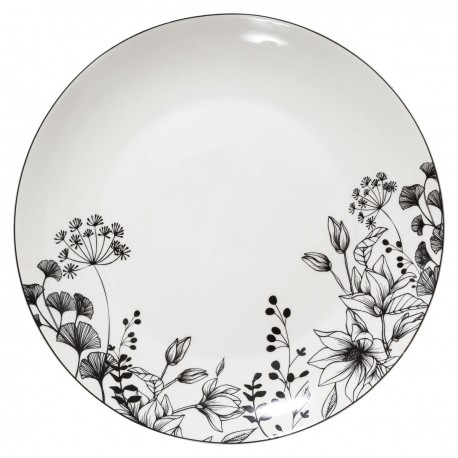 Assiette plate en porcelaine D27cm WHITE FLORAL - Blanc et noir - Veo shop