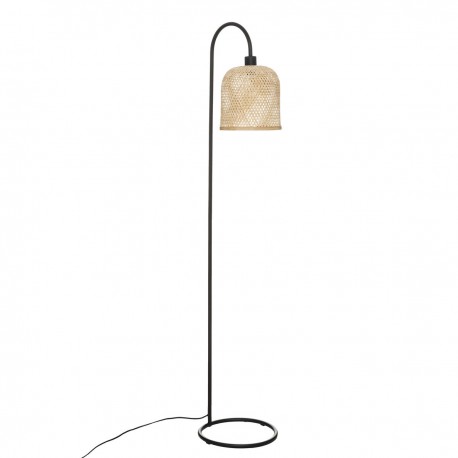 Lampadaire en métal abat-jour en bambou H159cm ALICANTE - Noir et beige