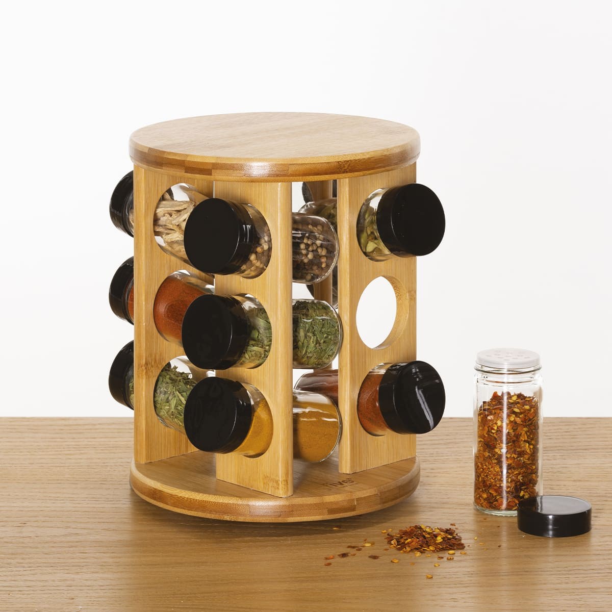 Présentoir à épices rotatif avec 12 pots - Bambou - Veo shop