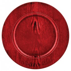 Assiette de présentation en plastique effet bois D33cm - Rouge