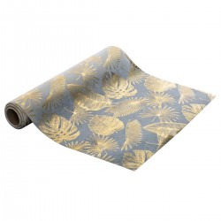Chemin de table en tissu motif feuilles 28X500cm - Blanc et doré
