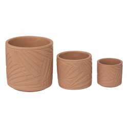 Lot de 3 pots ronds en ciment à feuilles ALICANTE - Terracotta