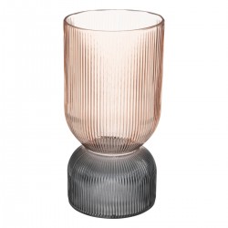 Vase en verre côtelé bicolore H24,5cm - Rose et gris