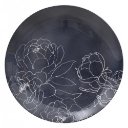 Assiette plate en porcelaine D26cm THÉA - Bleu sombre motifs fleurs