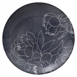 Assiette de dessert en porcelaine D19cm THÉA - Bleu sombre motifs fleurs