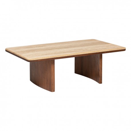 Table basse en travertin et acacia JIVAN - Marron